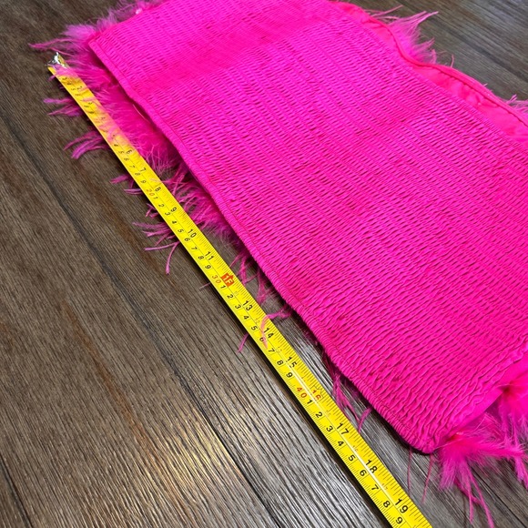 Nasty Gal Bright Pink Feather Trim Smocked Tube Crop Top Festival Party Women 18 - Picture 4 of 9